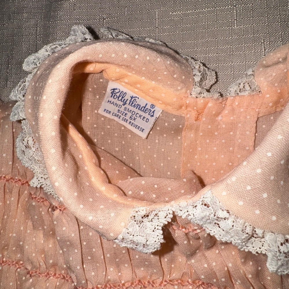 Vintage Polly Flinders Peach Dress with Lace Collar.size 6X - Picture 3 of 4